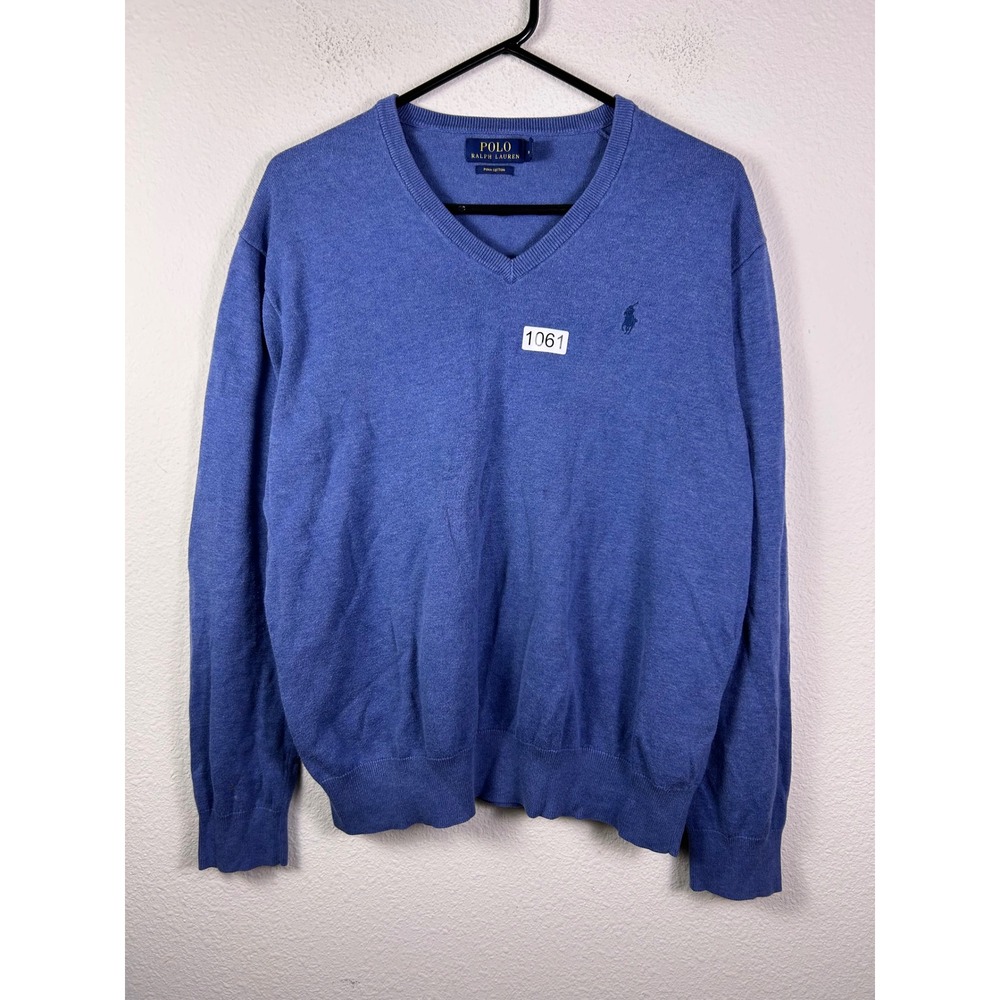 Polo Ralph Lauren Mens Pima Cotton V-Neck Sweater Blue Size M Pony Logo